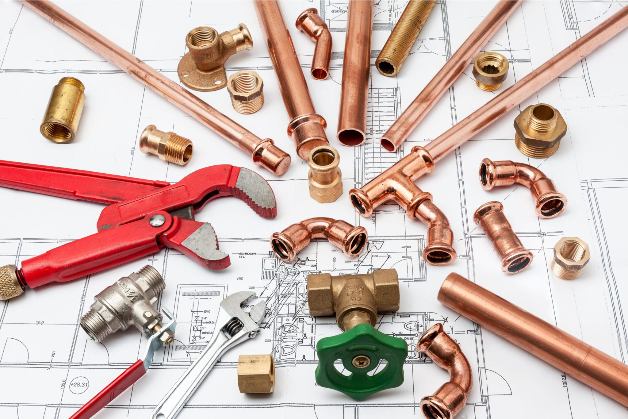 Copper pipe fittings and plumbing parts for Fort Walton Beach, Florida repairs