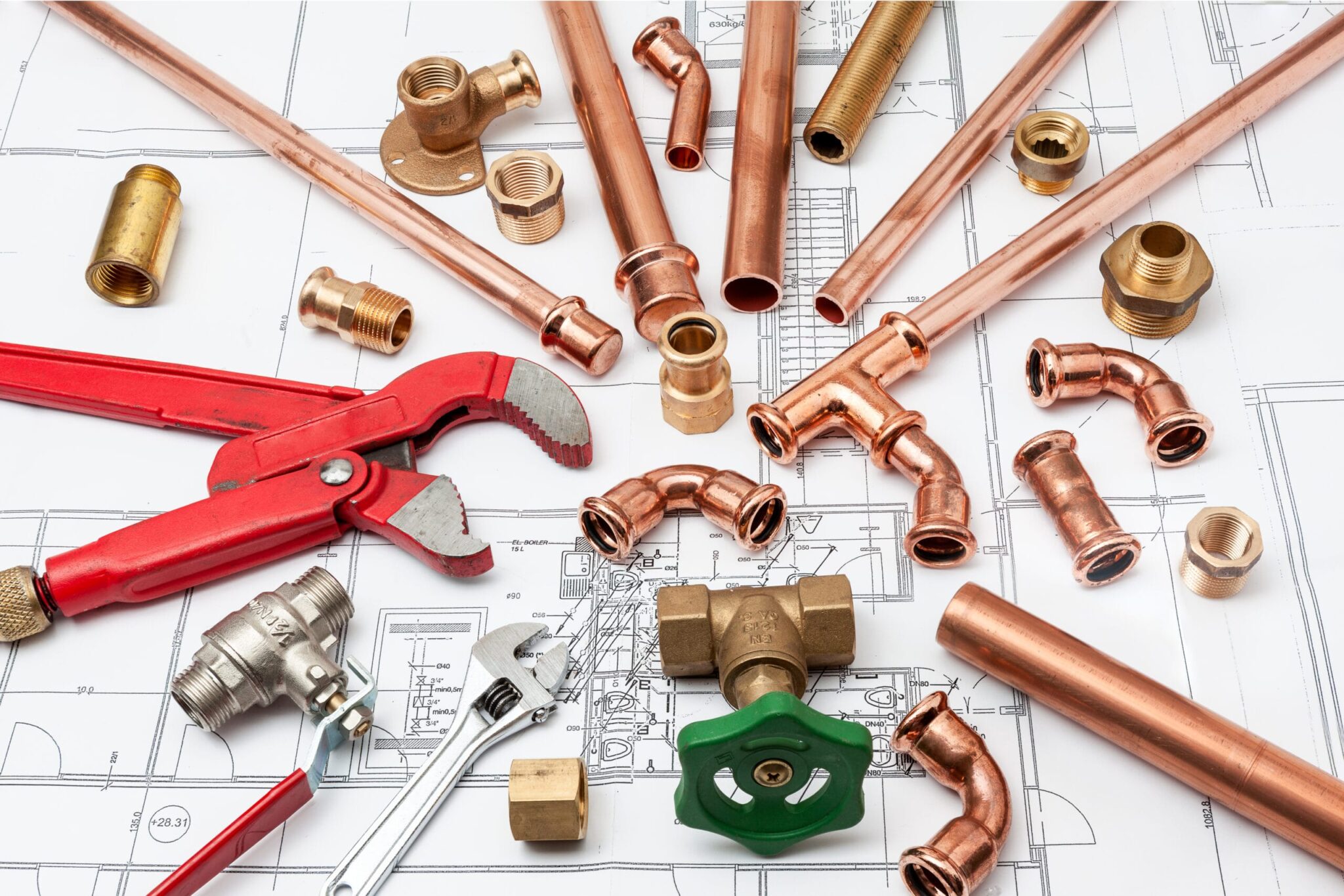 Copper pipes, fittings, valves, and plumbing tools in Fort Walton Beach
